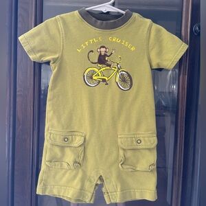 Gymboree Green Romper with Monkey and Bicycle